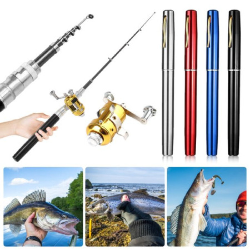 Portable Pocket Telescopic Mini Fishing Pole Pen Shape Folded Fishing Rod With Reel Wheel